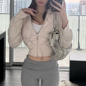 Vintage Y2K pink quilted cropped jacket with gem zipper